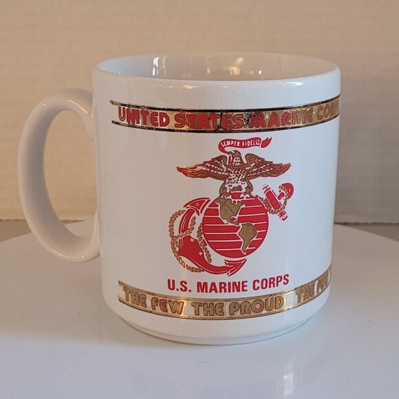 Mug UNITED STATES MARINE CORPS Born In The USA-The Few The Proud Red White Gold - Picture 1 of 9